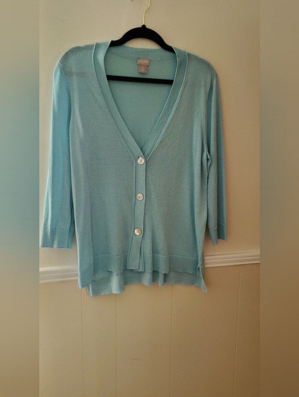Chico's Light Blue V-Neck Button Front Sweater